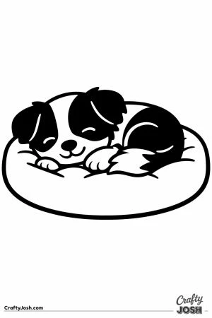 Border collie puppy asleep in a round dog bed