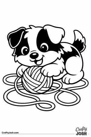 Border collie puppy playing with a ball of yarn
