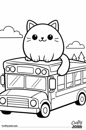 Cat sitting on the roof of a parked school bus