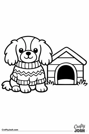 Cavalier in a jumper beside its kennel