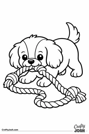Cavalier puppy tugging on a rope toy