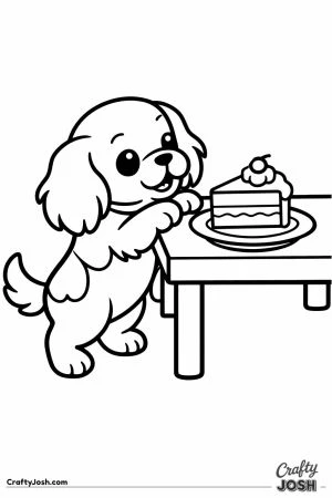 Cavalier reaching up to sniff a slice of cake
