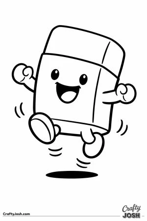 Cheerful eraser character hopping along