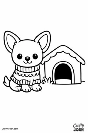 Chihuahua in a jumper beside its kennel