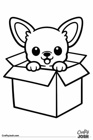 Chihuahua peeking out of a cardboard box