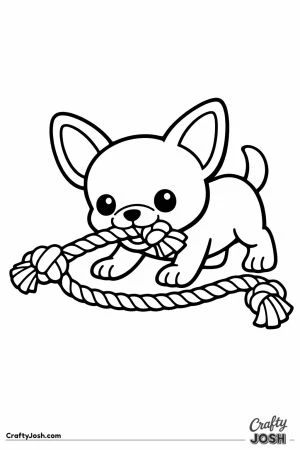 Chihuahua puppy tugging on a rope toy
