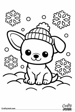 Chihuahua sitting in the snow with a knitted hat