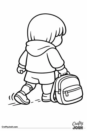 Child carrying a backpack by the handle on the walk home
