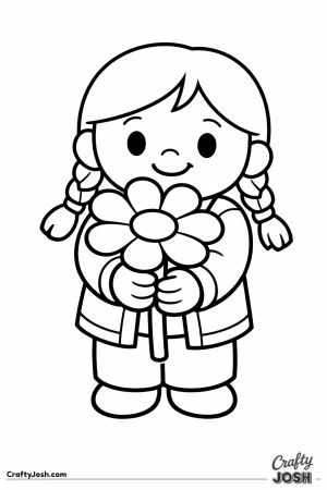 Child holding out a big flower for the teacher