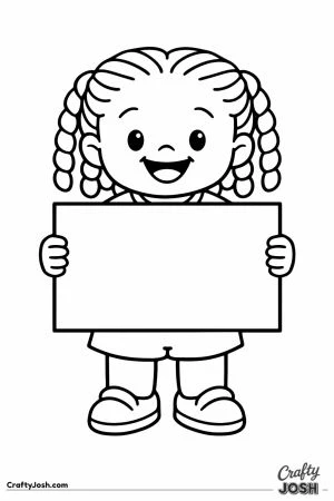 Child holding up a big blank first day sign