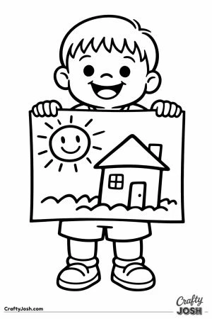 Child holding up a painting to show at home time