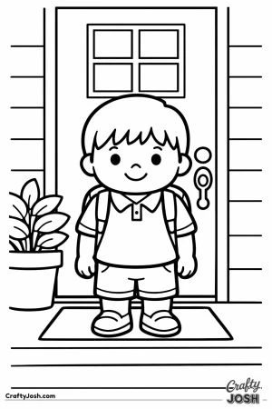 Child posing for a photo by the front door