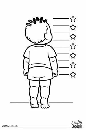 Child standing tall against the height chart on the wall
