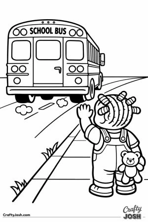 Child waving goodbye as the school bus pulls away