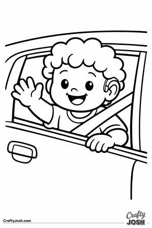 Child waving goodbye out of the car window