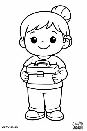Child with a hearing aid carrying a lunchbox