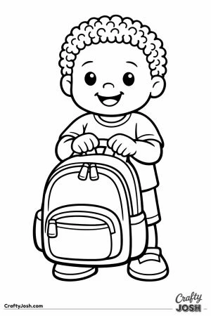 Child with coily hair holding a backpack by the handle