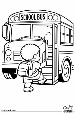 Child with coily hair stepping up into the school bus