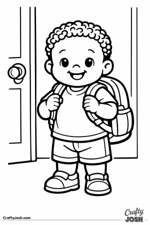 Child with coily hair waiting by the front door with a backpack