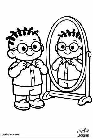 Child with twists checking their collar in the mirror