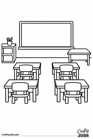Classroom with four small desks in two neat rows