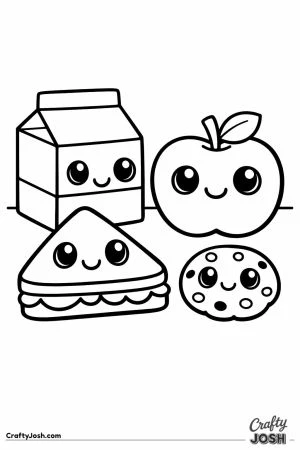 Cluster of kawaii lunch items grouped together