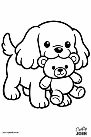 Cocker spaniel carrying a teddy bear in its mouth
