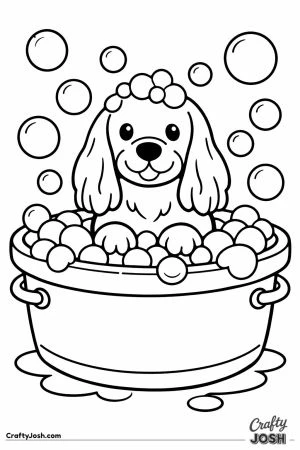 Cocker spaniel having a bubbly bath in a tub
