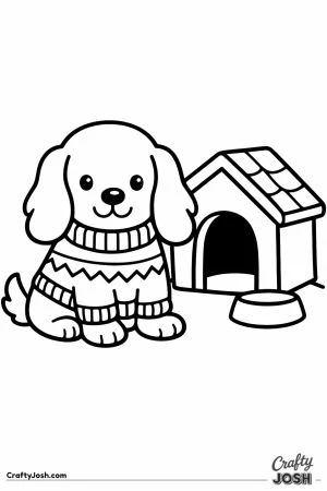 Cocker spaniel in a jumper beside its kennel