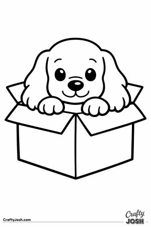 Cocker spaniel peeking out of a cardboard box