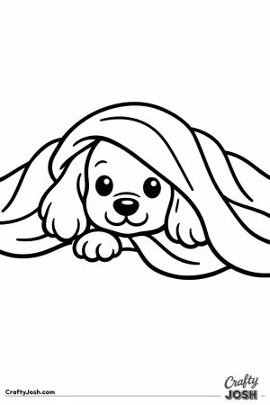 Cocker spaniel puppy peeking out from under a blanket
