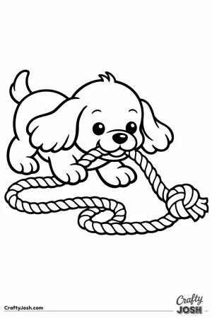 Cocker spaniel puppy tugging on a rope toy