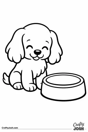 Cocker spaniel sitting beside a big food bowl