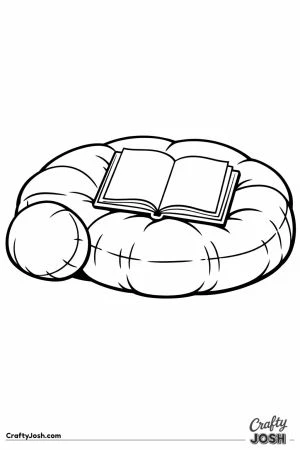 Cosy reading cushion with an open book resting on top