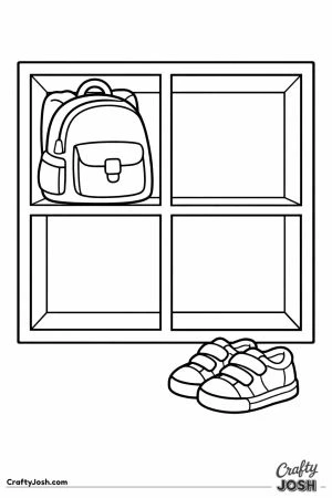 Cubby shelf with a backpack and a pair of shoes inside