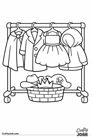 Dress up rail hung with costumes and a basket of hats