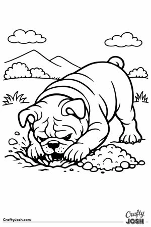 English bulldog digging a hole with both front paws