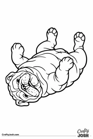 English bulldog rolling onto its back with legs in the air