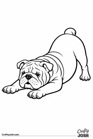 English bulldog stretching with its chest to the ground