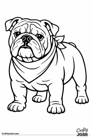 English bulldog wearing a folded bandana round its neck
