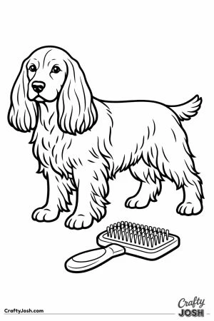 English cocker spaniel beside a brush with its ears freshly groomed