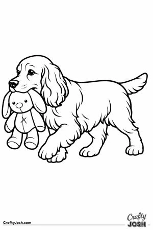 English cocker spaniel carrying a soft toy in its mouth