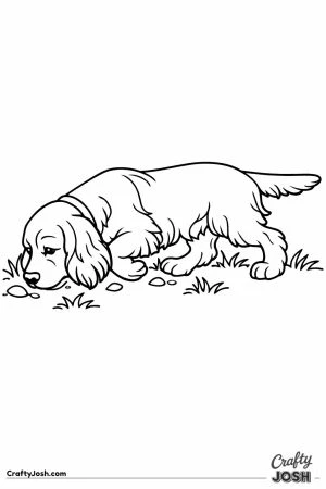 English cocker spaniel following a scent with its nose down