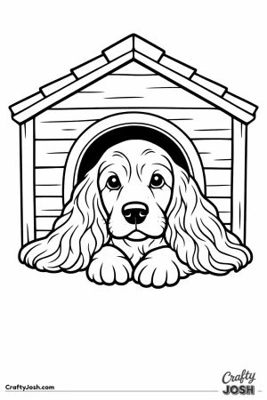 English cocker spaniel lying in a kennel with its head out