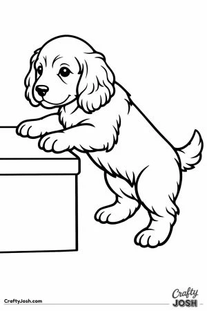 English cocker spaniel puppy climbing over a low step