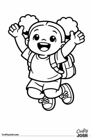 Excited child jumping up with both arms in the air