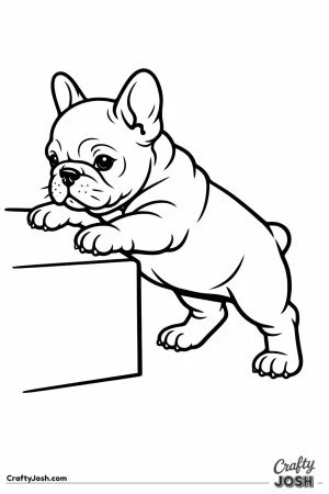 French bulldog puppy climbing over a low step