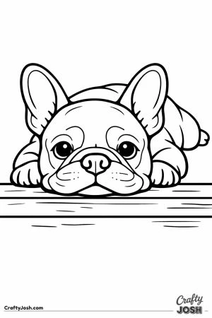 French bulldog resting its chin on a low step