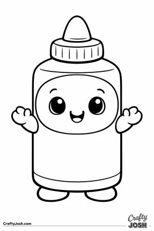 Friendly glue bottle character with a cap like a hat