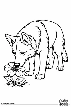 German shepherd lowering its muzzle to sniff a flower